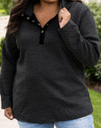 Black Plus Size Quilted Button Up Henley Sweatshirt - Toi ‘n’ Moi Ltd
