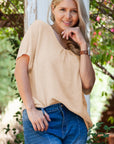 Beige Guipure Lace Insert Textured Plus Size Tee - Toi ‘n’ Moi Ltd