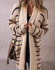 Black Stripe Shawl Neckline Open Cardigan with Pockets - Toi ‘n’ Moi Ltd