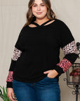Black Plus Size Leopard Patchwork Strappy Neck Top - Toi ‘n’ Moi Ltd