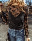 Black Lace Mesh Crochet Splicing Slim Fit Long Sleeve Blouse - Toi ‘n’ Moi Ltd