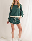Black Contrast Trim Loose Pullover and Lace-up Waist Skort Set - Toi ‘n’ Moi Ltd