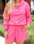 Black Textured Hoodie and Shorts Plus Size Two Piece Set - Toi ‘n’ Moi Ltd