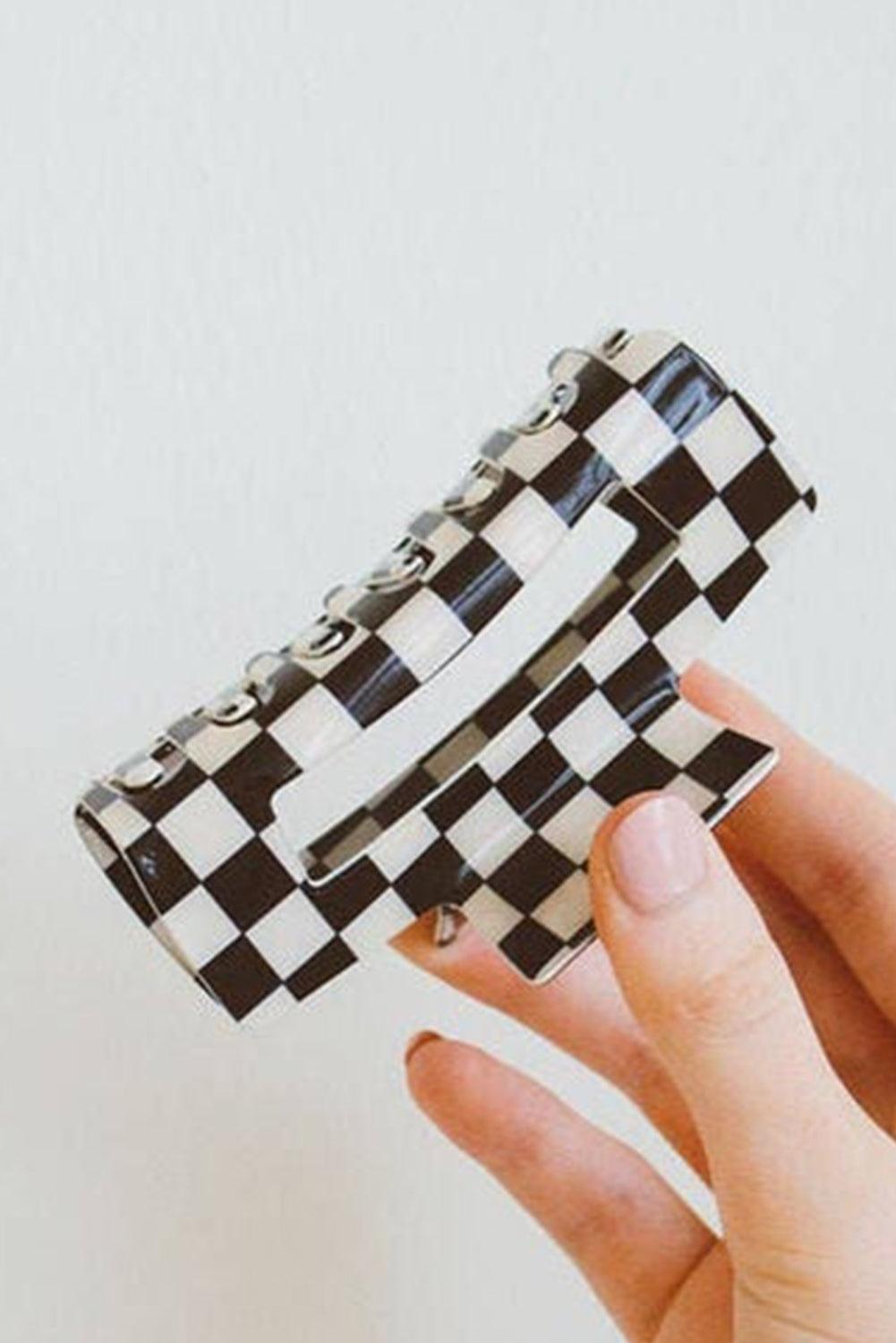 Black Checkered Print Hollow Out Hair Clip - Toi ‘n’ Moi Ltd
