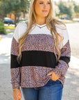 Black Leopard Print Colorblock V Neck Long Sleeve Plus Size Top - Toi ‘n’ Moi Ltd
