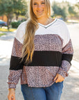 Black Leopard Print Colorblock V Neck Long Sleeve Plus Size Top - Toi ‘n’ Moi Ltd