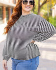 Black Stripe Drop Shoulder Puff Long Sleeve O Neck Plus Size T Shirt - Toi ‘n’ Moi Ltd