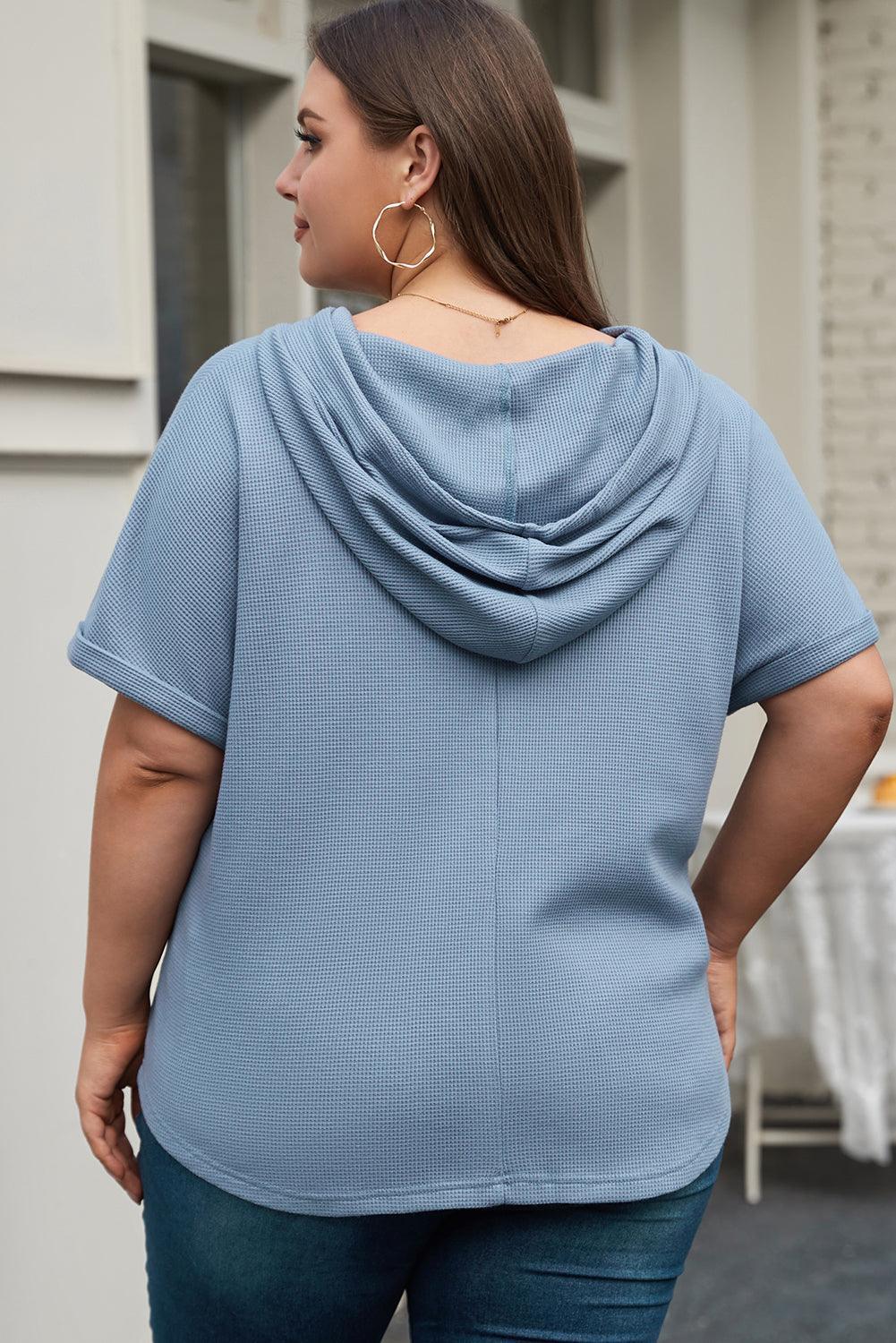 Ashleigh Blue Plus Size Waffle Knit Short Sleeve Drawstring Hoodie - Toi ‘n’ Moi Ltd