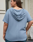 Ashleigh Blue Plus Size Waffle Knit Short Sleeve Drawstring Hoodie - Toi ‘n’ Moi Ltd