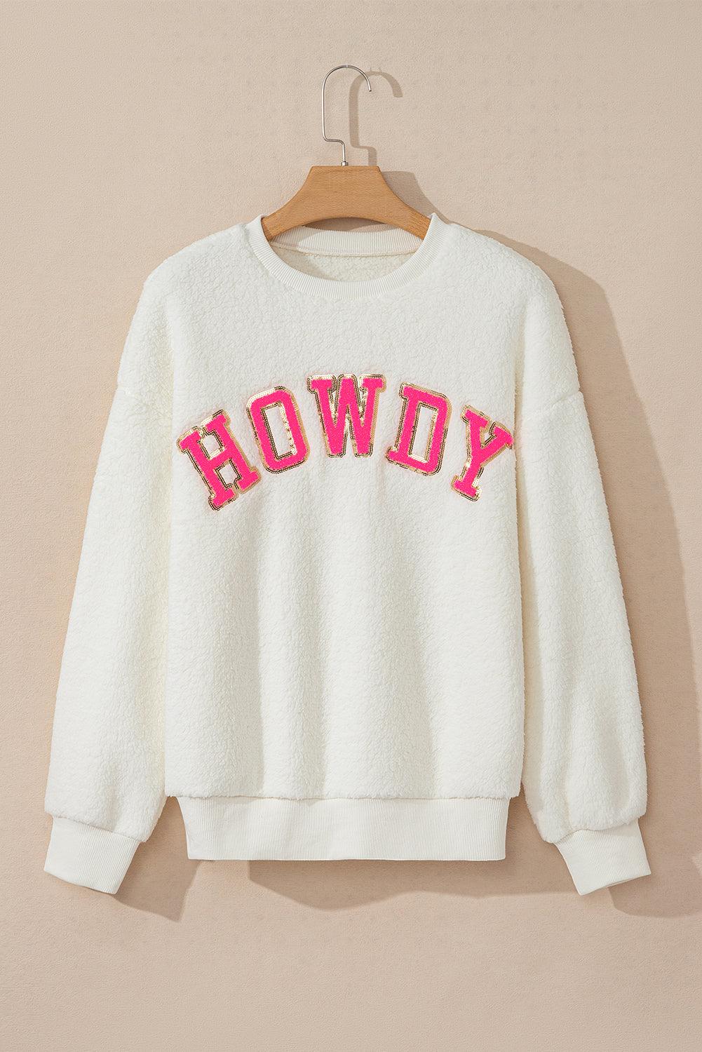 Beige Sherpa HOWDY Patched Pullover Sweatshirt - Toi ‘n’ Moi Ltd