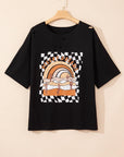 Black Checkerd DESERT DREAMS Printed Ripped Plus Size Tee - Toi ‘n’ Moi Ltd