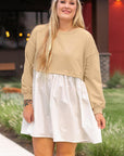 Apricot Color Block Patchwork Ruffled Plus Size Mini Dress - Toi ‘n’ Moi Ltd