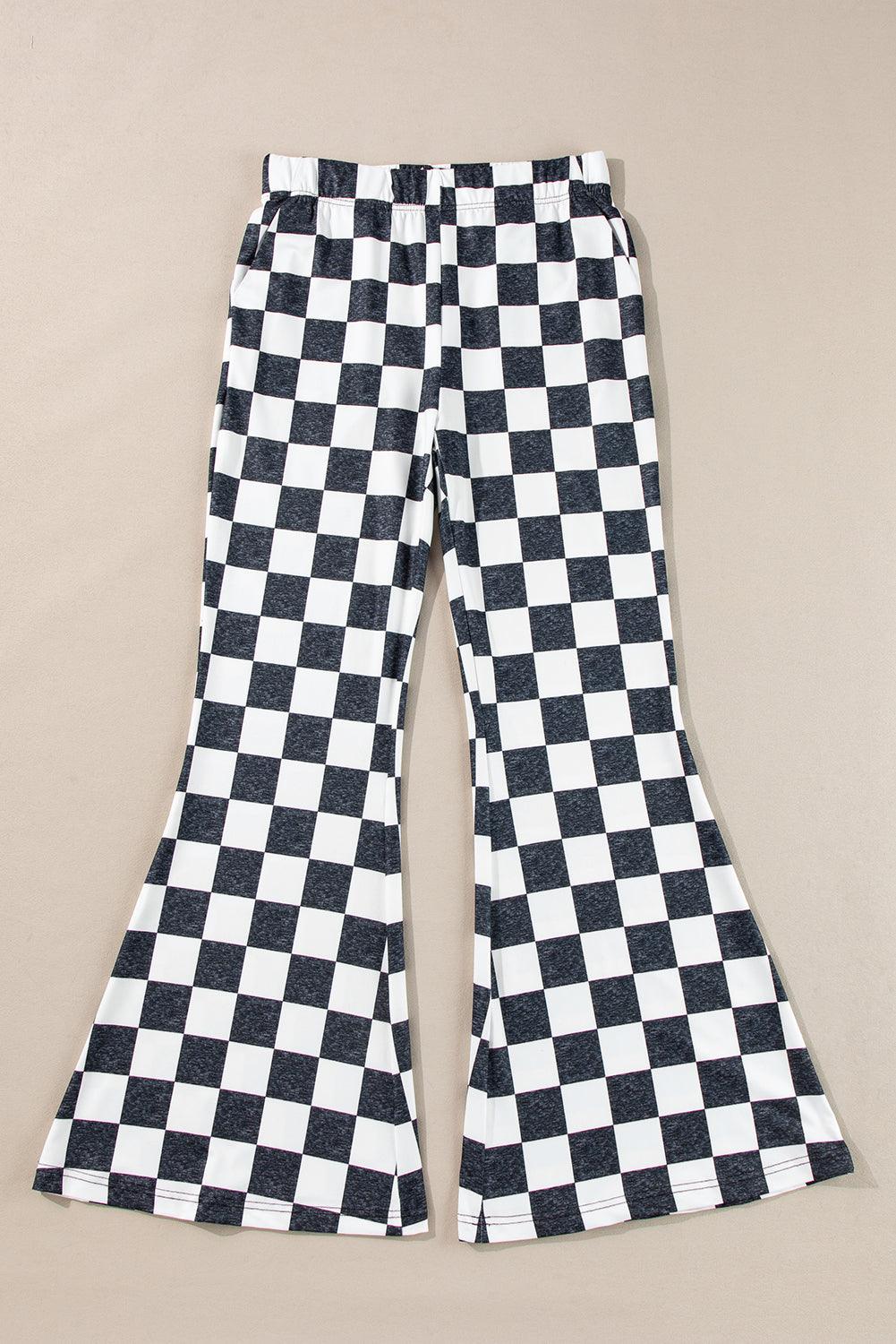 Black Checkerboard High Rise Casual Flared Pants - Toi ‘n’ Moi Ltd