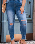 Blue Plus Size High Rise Buttons Skinny Jeans - Toi ‘n’ Moi Ltd