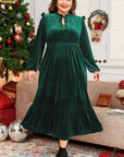 Blackish Green Velvet Frilled up Neck Ruffled High Waist Plus Size Midi Dress - Toi ‘n’ Moi Ltd