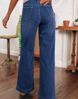 Jean taille haute à jambes larges et poches bleu marine