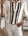 Beige Floral Embroidered Stand Neck Buttoned Shirt - Toi ‘n’ Moi Ltd