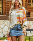 Beige Oversized Colorblock V Neck Hooded Sweater - Toi ‘n’ Moi Ltd