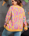 Bright Pink Plus Size Leopard Ribbed Trim Sweater - Toi ‘n’ Moi Ltd