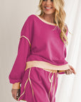 Black Contrast Trim Loose Pullover and Lace-up Waist Skort Set - Toi ‘n’ Moi Ltd