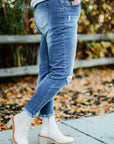 Blue Plus Size High Rise Buttons Skinny Jeans - Toi ‘n’ Moi Ltd