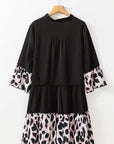 Black Leopard Patchwork Split Neck Ruffle Curvy Dress - Toi ‘n’ Moi Ltd