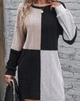 Black Ribbed Color Block Drop Shoulder Long Sleeve Mini Dress - Toi ‘n’ Moi Ltd