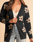 Black 60s Vintage Flower Drop Shoulder Cardigan - Toi ‘n’ Moi Ltd