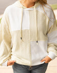 Beige Textured Patchwork Exposed Seam Plus Size Hoodie - Toi ‘n’ Moi Ltd
