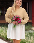 Apricot Color Block Patchwork Ruffled Plus Size Mini Dress - Toi ‘n’ Moi Ltd