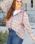 Bonbon Plaid Print Drawstring Hooded Button-up Plus Size Shirt - Toi ‘n’ Moi Ltd