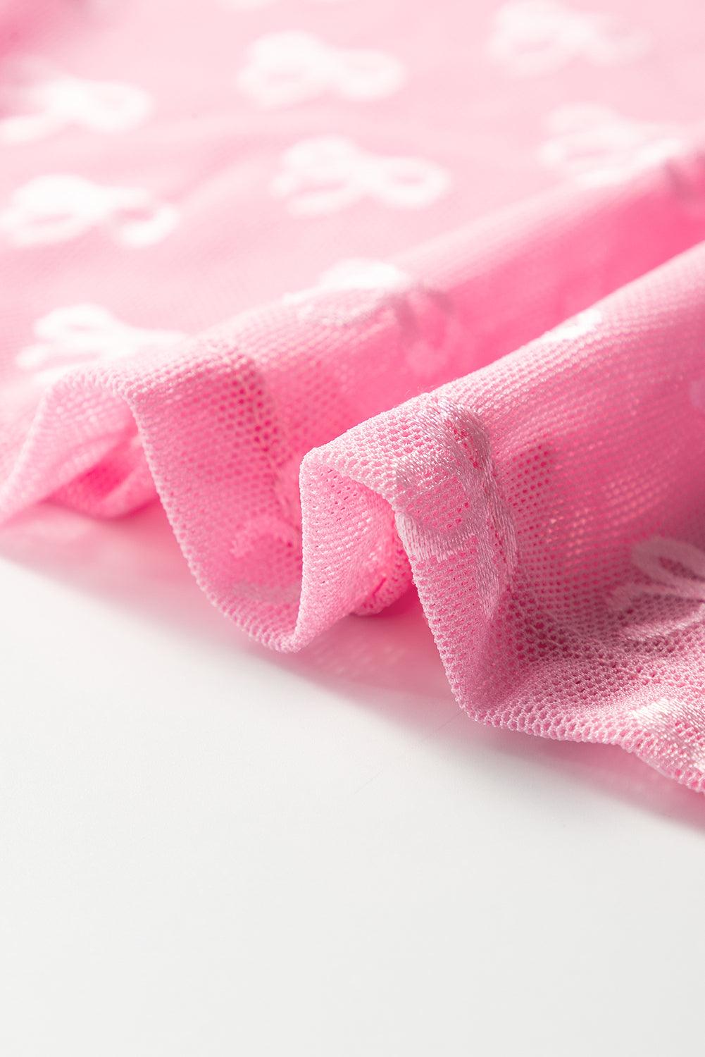 Black Bow Pattern Long Sleeve Slim Fit Mesh Top - Toi ‘n’ Moi Ltd