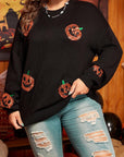 Black Plus Size Halloween Sequined Pumpkin Pattern Sweater - Toi ‘n’ Moi Ltd