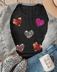 Black Sequin Heart Patched Pattern Crewneck Valentines Tee - Toi ‘n’ Moi Ltd