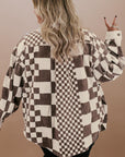 Brown Color Block Checkered Print Corduroy Plus Size Shacket - Toi ‘n’ Moi Ltd