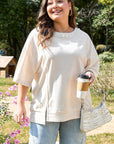 Beige Pearl Decor Crew Neck Half Sleeve Plus Size T Shirt - Toi ‘n’ Moi Ltd