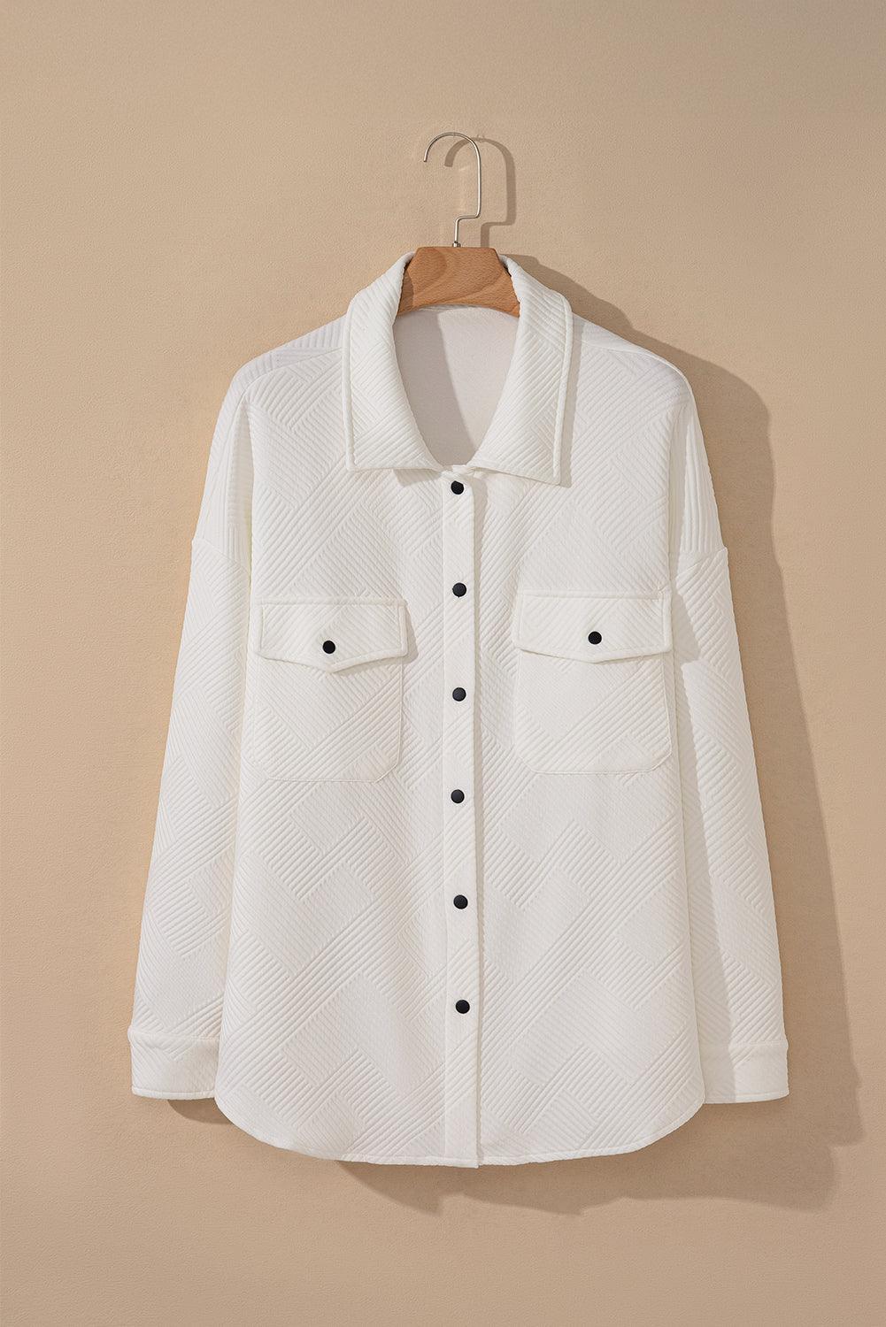 Beige Plus Size Textured Flap Pockets Jacket - Toi ‘n’ Moi Ltd