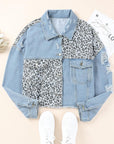 Blue Plus Size Leopard Ripped Cropped Denim Jacket - Toi ‘n’ Moi Ltd