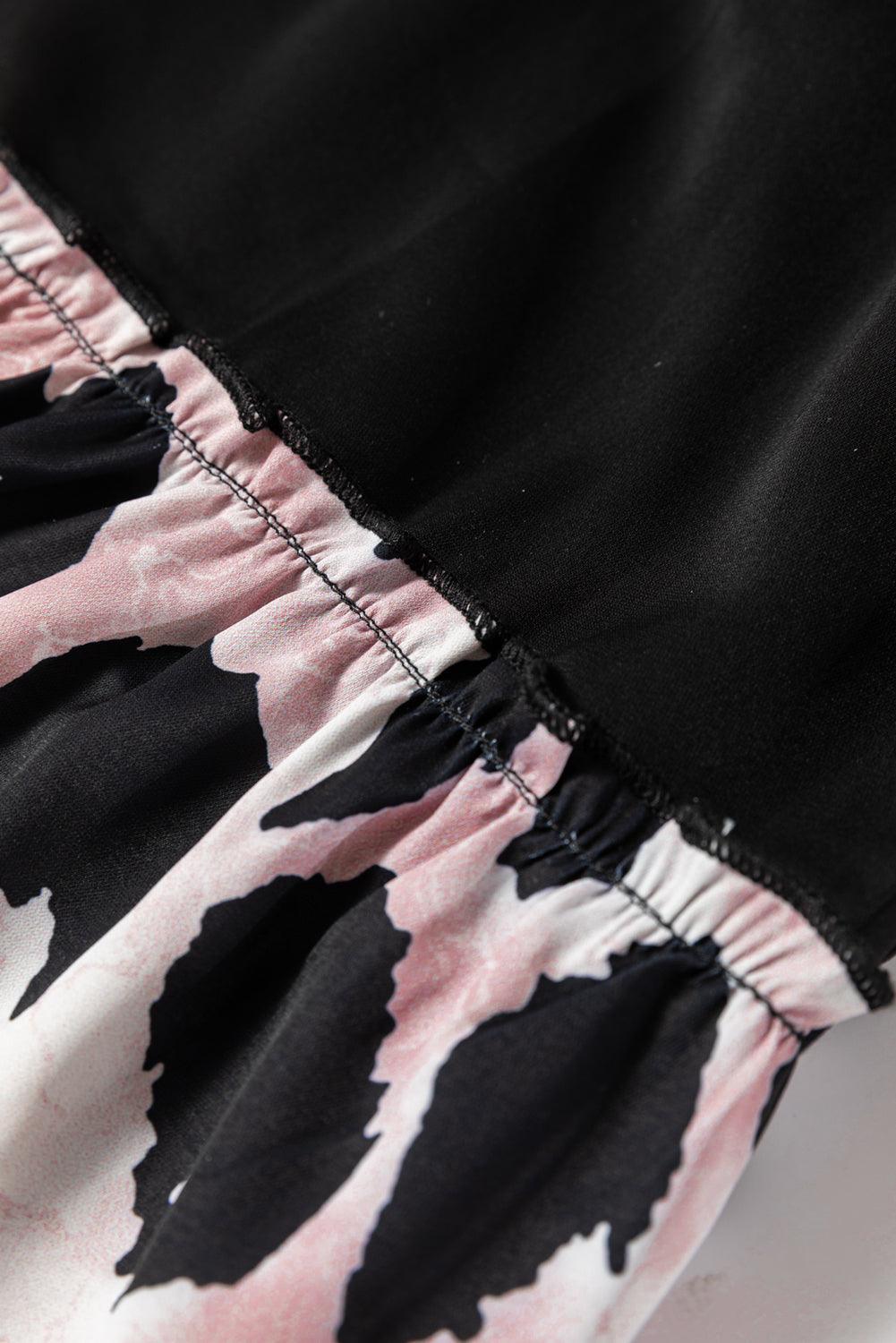 Black Leopard Patchwork Split Neck Ruffle Curvy Dress - Toi ‘n’ Moi Ltd