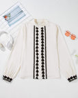Beige Floral Embroidered Stand Neck Buttoned Shirt - Toi ‘n’ Moi Ltd