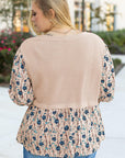 Beige Faux Two Piece Knit Patchwork Floral Print Plus Size Top - Toi ‘n’ Moi Ltd
