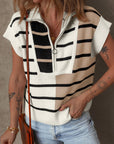 Black Stripe Colorblock Quarter Zip Collar Sweater Vest - Toi ‘n’ Moi Ltd