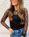 Black Dotted Bow Pattern Mesh Long Sleeve Top - Toi ‘n’ Moi Ltd