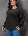 Black Plus Size Sequin Patchwork Crew Neck Long Sleeve Top - Toi ‘n’ Moi Ltd