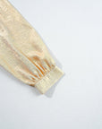 Gold Metallic Frilled V Neck Puff Sleeve Babydoll Blouse