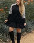 Black Plus Size Striped Leopard Patch Sleeve Ruffle Tiered Dress - Toi ‘n’ Moi Ltd