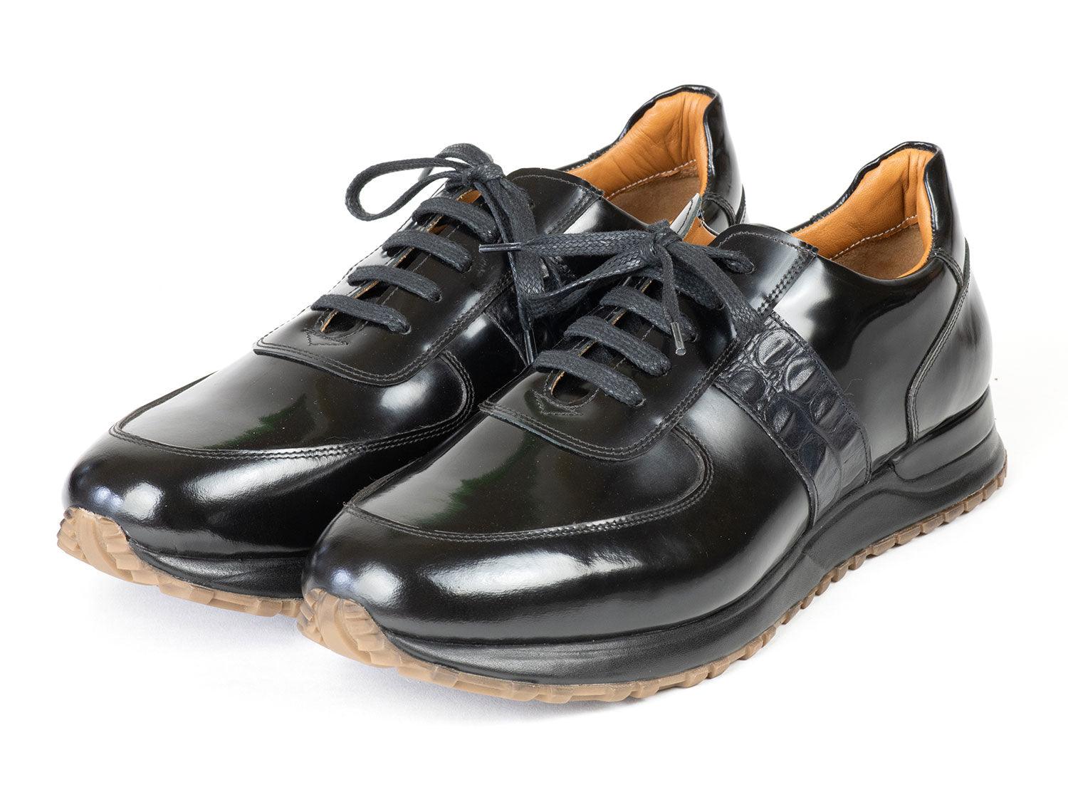 Paul Parkman Men's Black Polished Leather Sneakers (ID