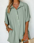 Black Plain Half Button Collared Pocket Loose Romper - Toi ‘n’ Moi Ltd