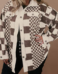 Brown Color Block Checkered Print Corduroy Plus Size Shacket - Toi ‘n’ Moi Ltd