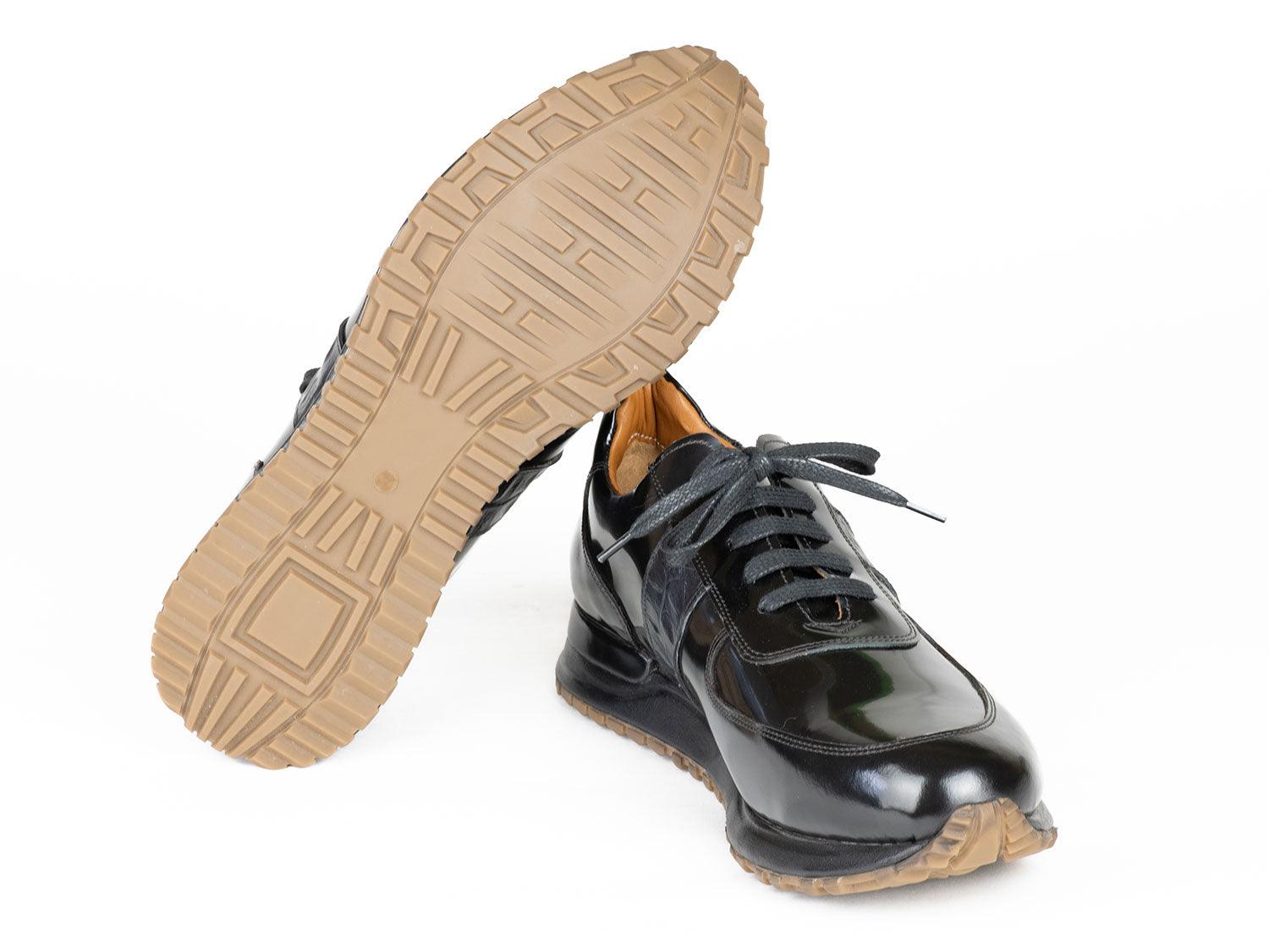 Paul Parkman Men's Black Polished Leather Sneakers (ID